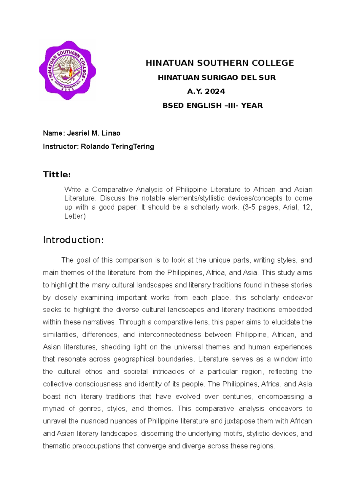 TERM Paper - helpful - HINATUAN SOUTHERN COLLEGE HINATUAN SURIGAO DEL ...