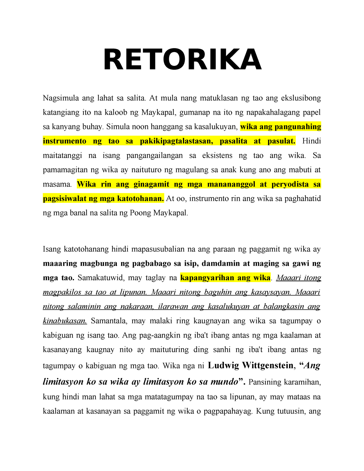 Prelim Lesson 1 - Retorika - RETORIKA Nagsimula Ang Lahat Sa Salita. At ...