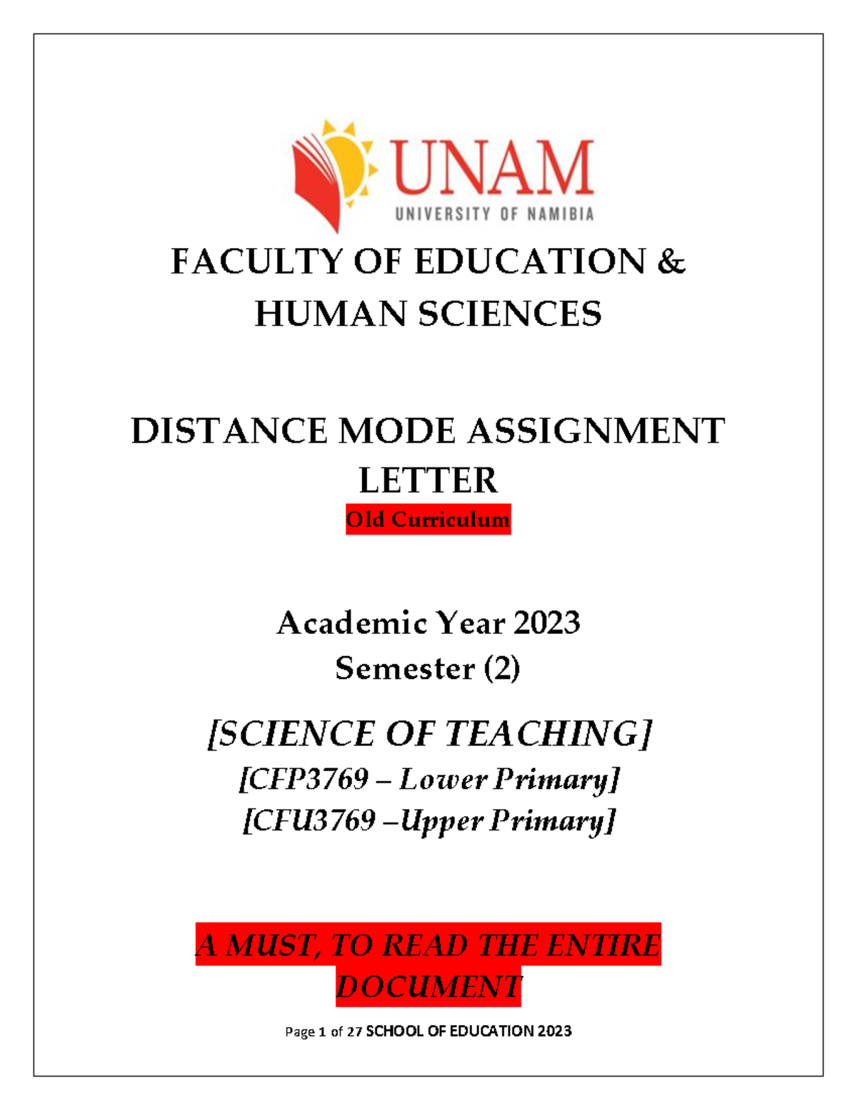 Cfp3769 cfu SOT Distance Assignment 1 and 2 2023 Dr Mushaandja-Mufeti ...