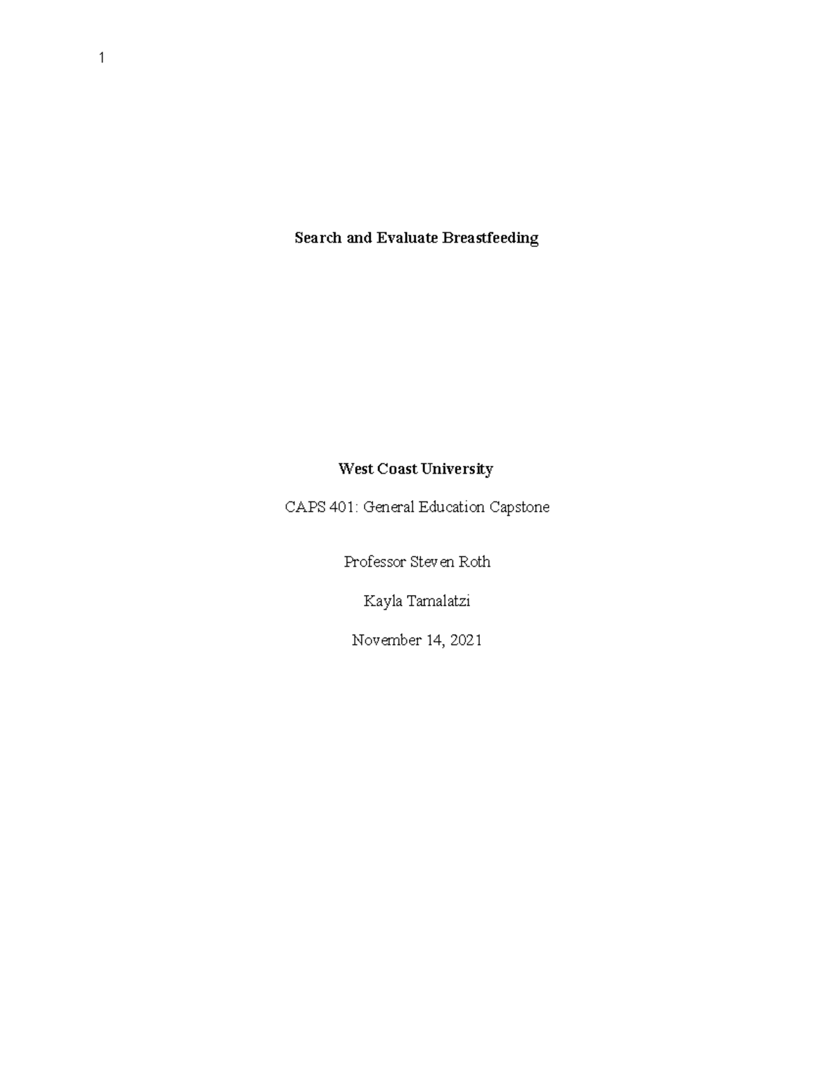 Search and Evaluate CAPS 401 - Search and Evaluate Breastfeeding West ...