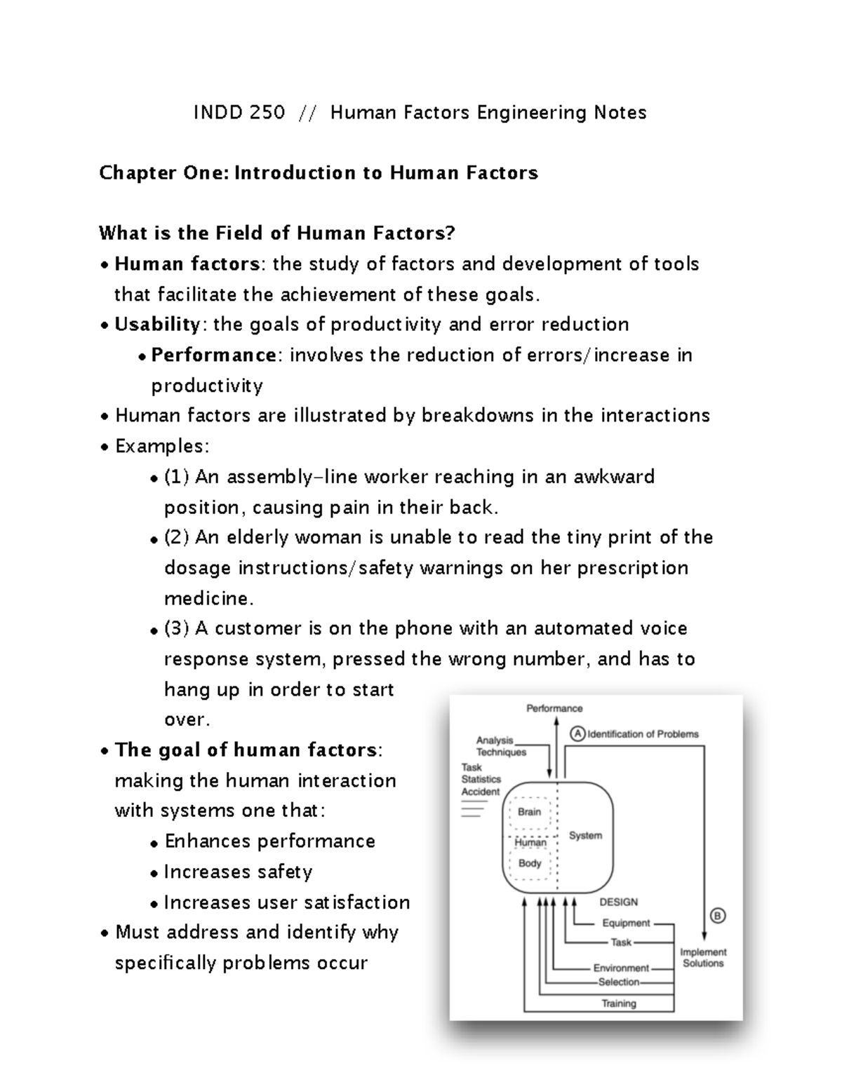 INDD 250 Human Factors Human Factors Engineering Notes (Chapter 1