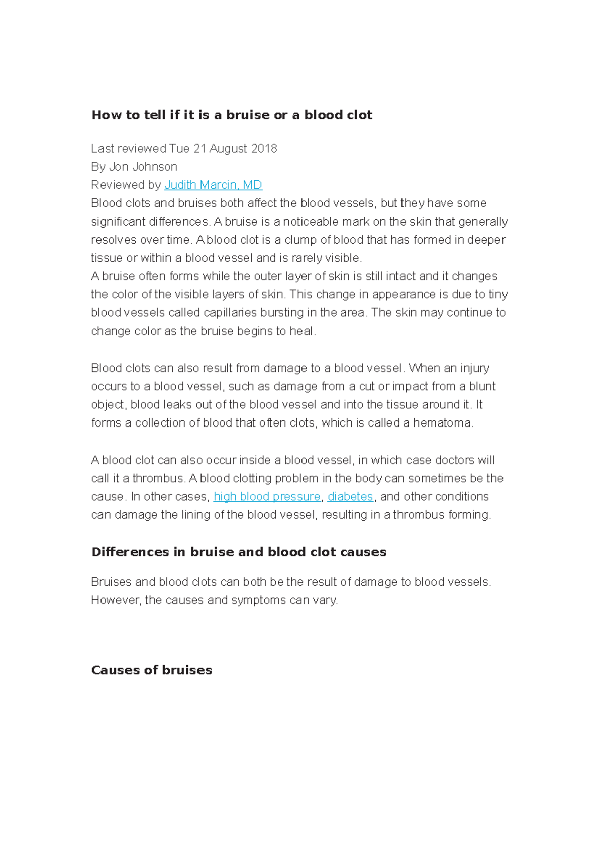 Bruise+vrs+blood+clot+med+article How to tell if it is a bruise or a