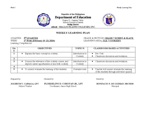 WEEK 2 - weekly learning plan - Republic of the Philippines Department ...