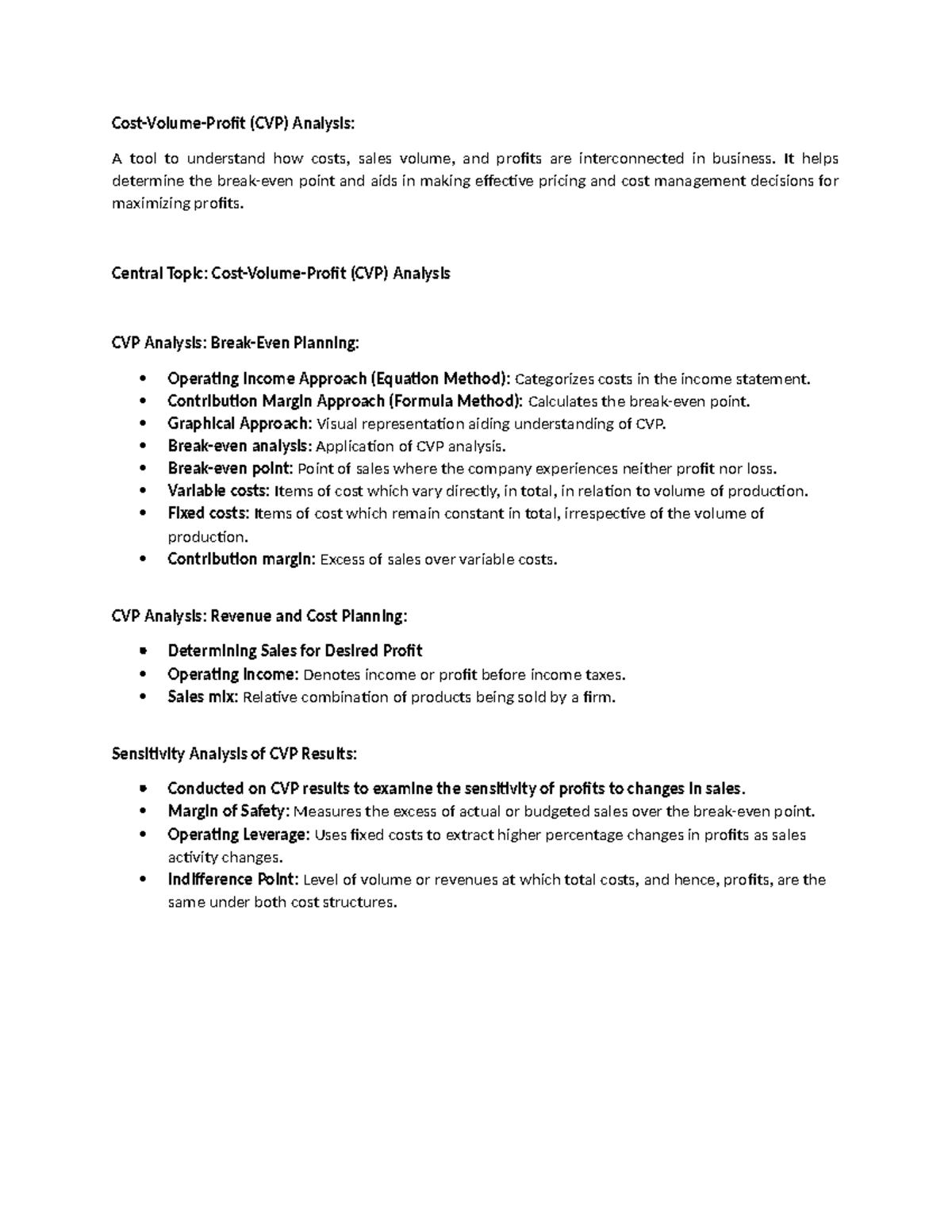Cost-Volume-Profit Analysis Notes - Cost-Volume-Profit (CVP) Analysis ...
