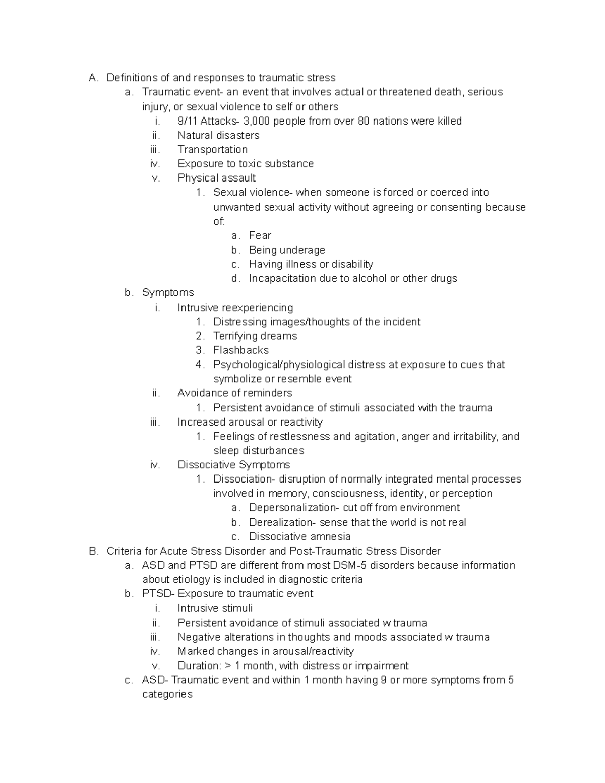 Chapter 7- Acute, PTSD, and Dissociative Disorders - A. Definitions of ...