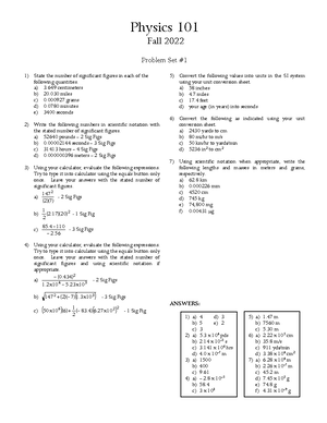 101 - Problem Set #8 - Exercises for physics topics. - Physics 101 Fall ...