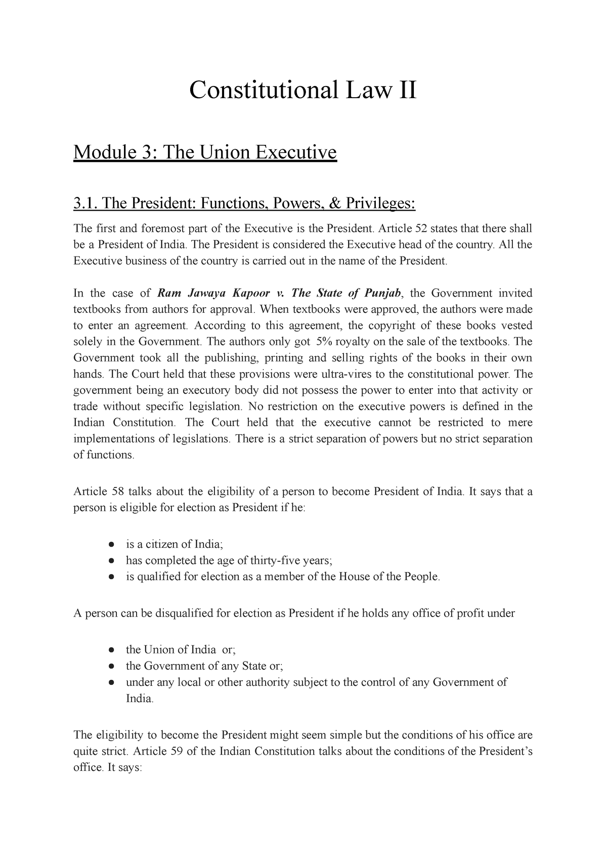 Constitutional Law- Module 3 - Constitutional Law II Module 3: The ...