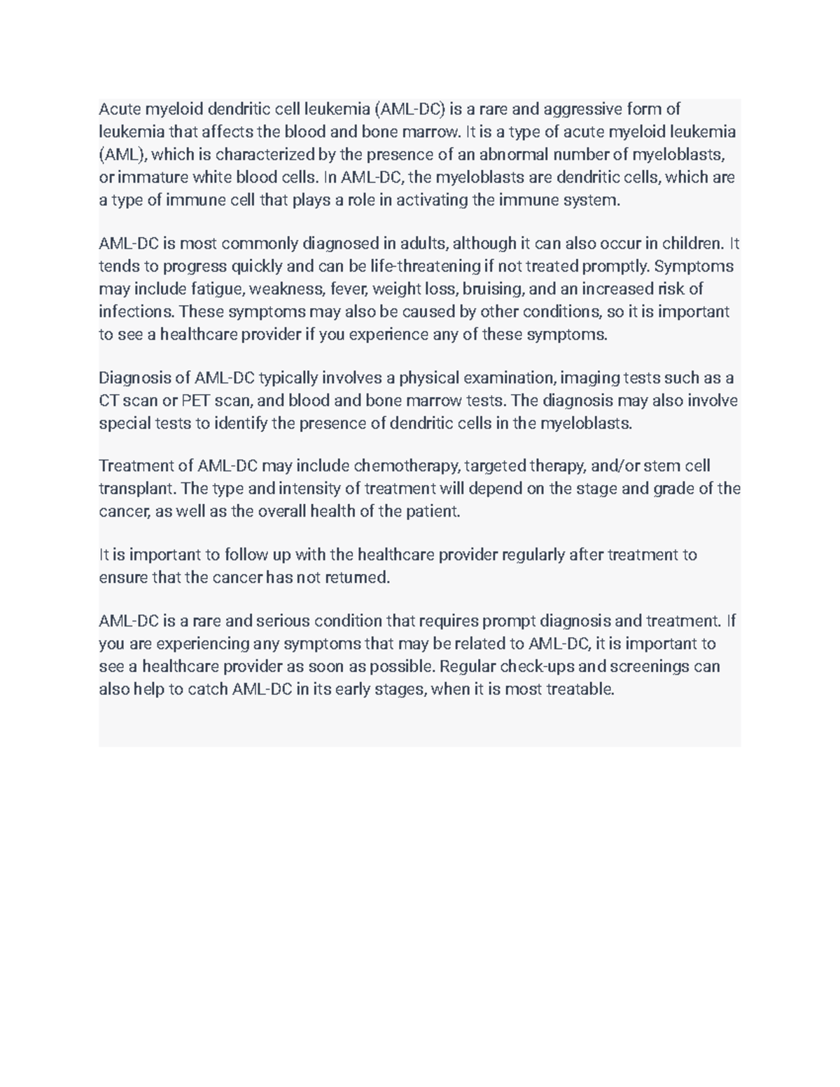 acute myeloid dendritic cell leukemia - It is a type of acute myeloid ...