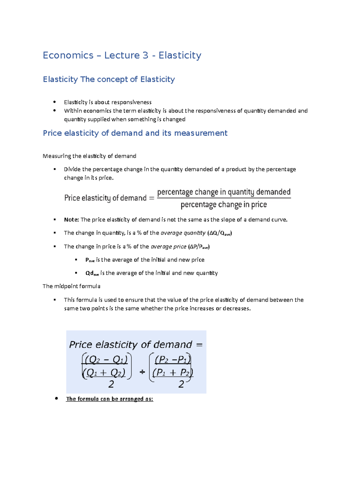 Economics – Lecture 3 - Elasticity - Economics – Lecture 3 - Elasticity ...