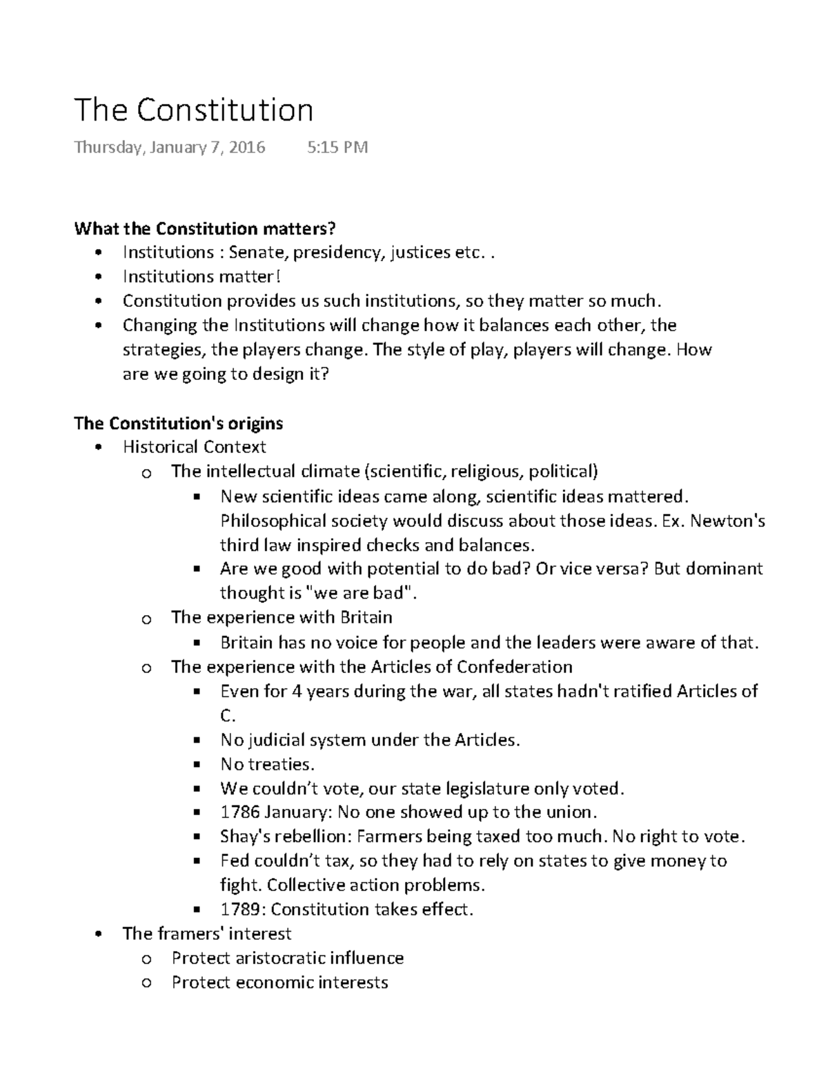 The Constitution - Lecture notes 3 - The Constitution Thursday, January ...
