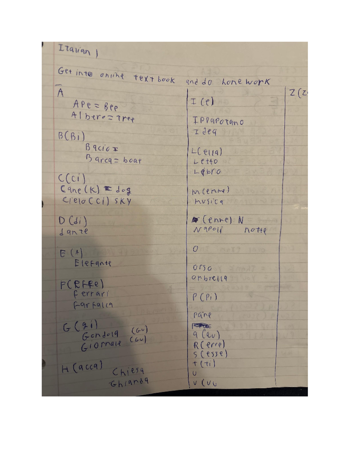 Italian I Notes - Italian 1 Get into online text book and do Lonework A ...