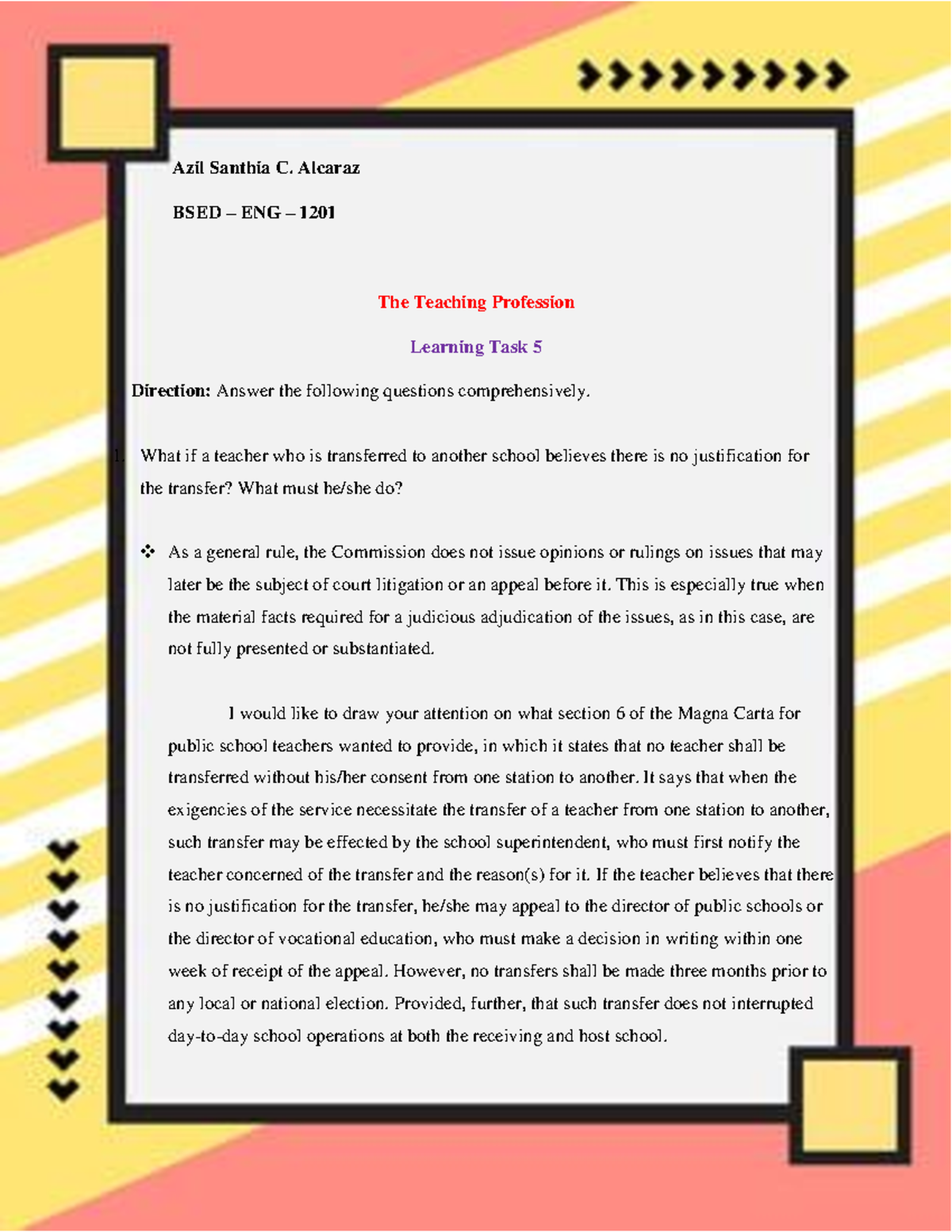 learning task 5 write a brief essay