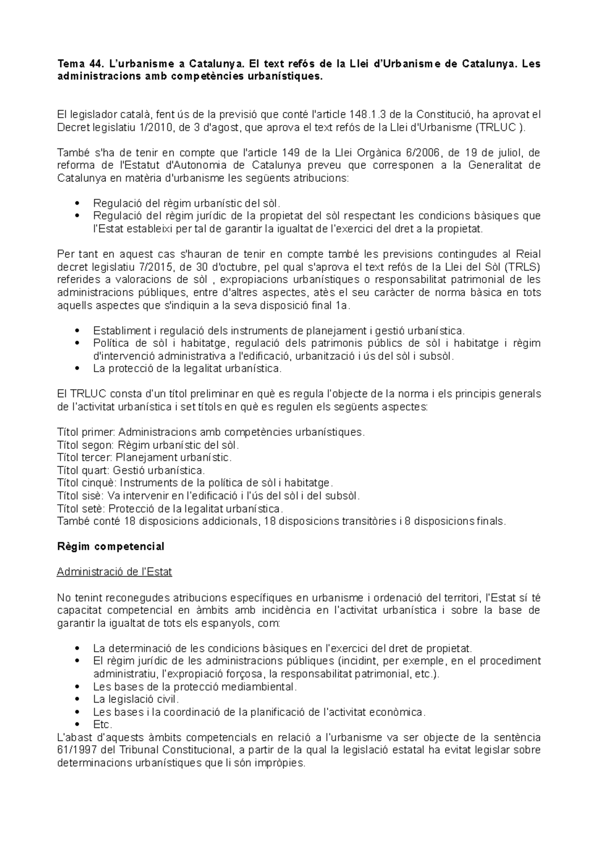 TEMA 44 Urbanisme A Catalunya - Tema 44. L’urbanisme a Catalunya. El ...