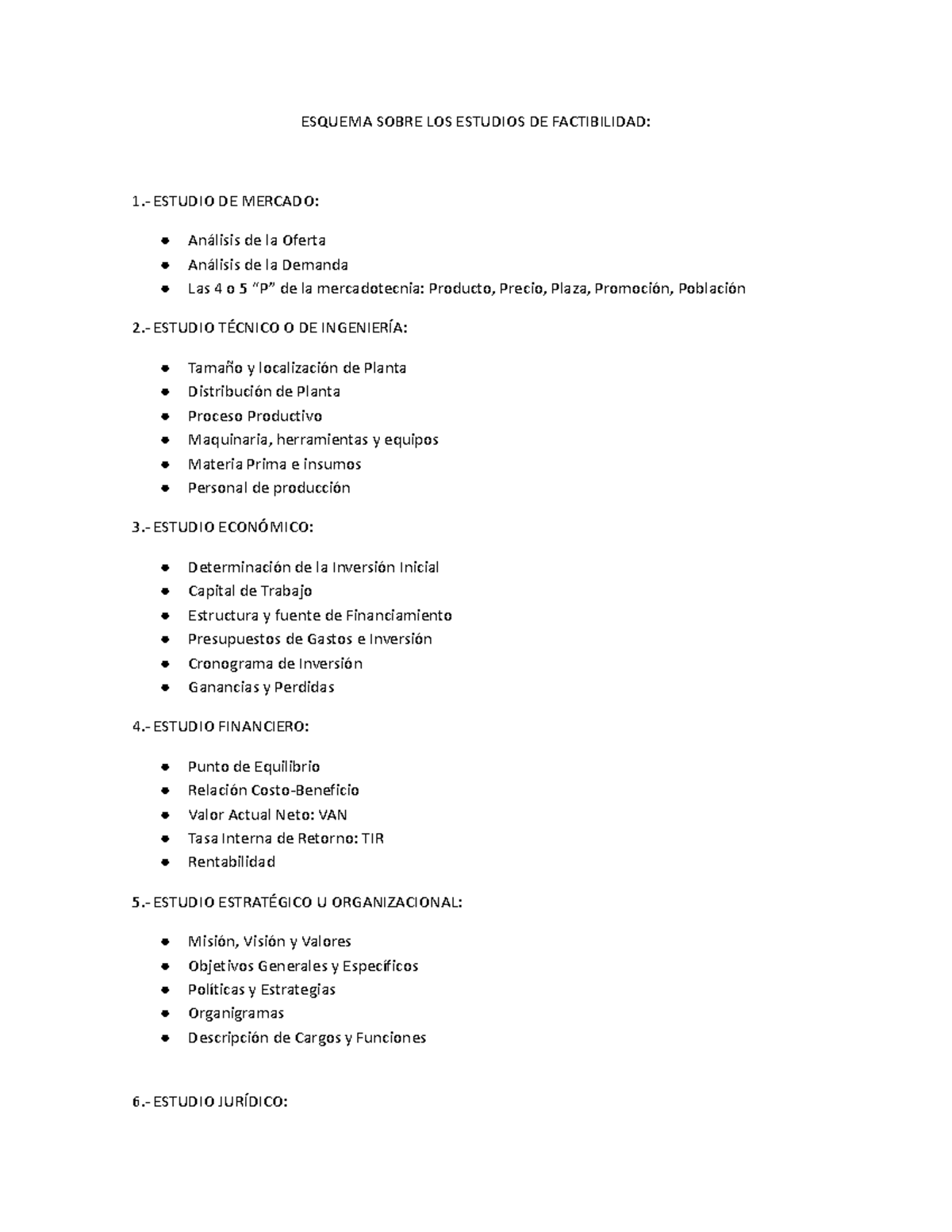 Esquema Sobre LOS Estudios DE Factibilidad - ESQUEMA SOBRE LOS ESTUDIOS ...