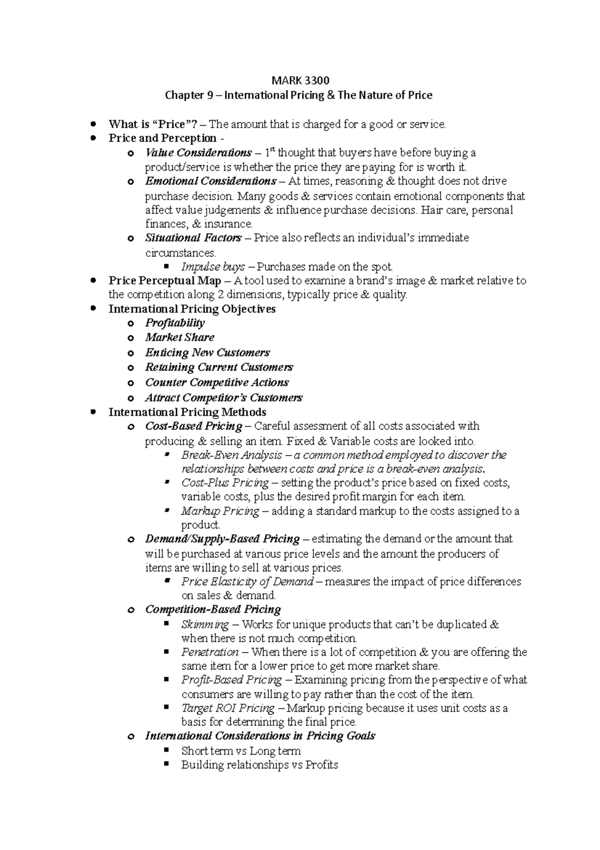 MARK 3300 - Chapter 9 Lecture Notes - MARK 3300 Chapter 9 ...