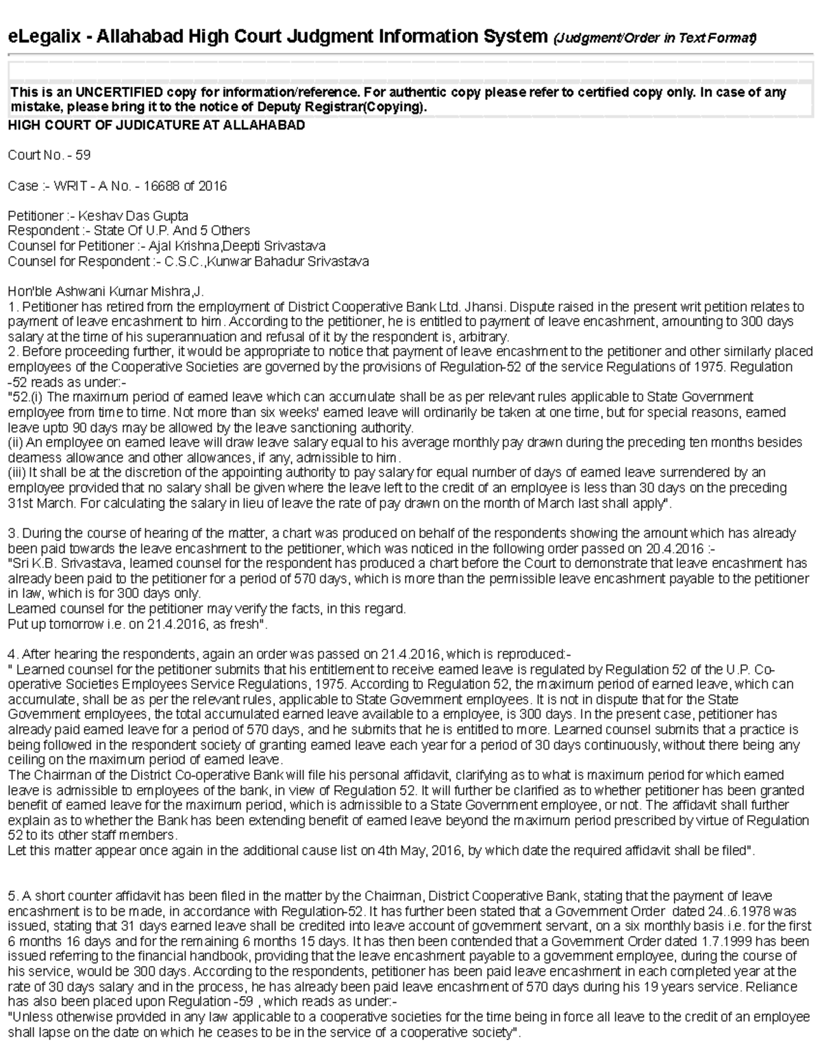 Keshav Das Gupta Vs. State Of U.P. And 5 Others - eLegalix - Allahabad ...