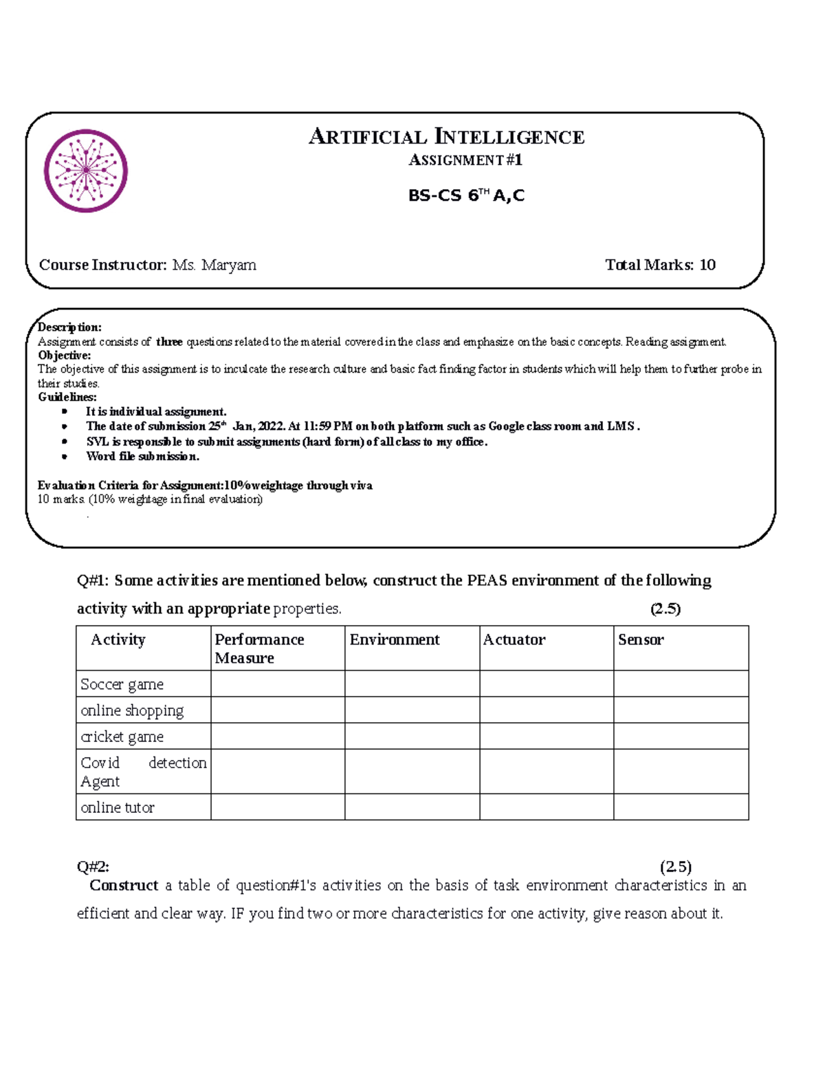 assignment in artificial intelligence