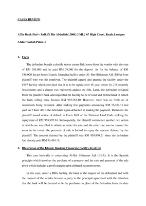 Landmark Cases Review And Summary Cases Review Affin Bank Bhd V Zulkifli Bin Abdullah 3 Mlj 67 Studocu