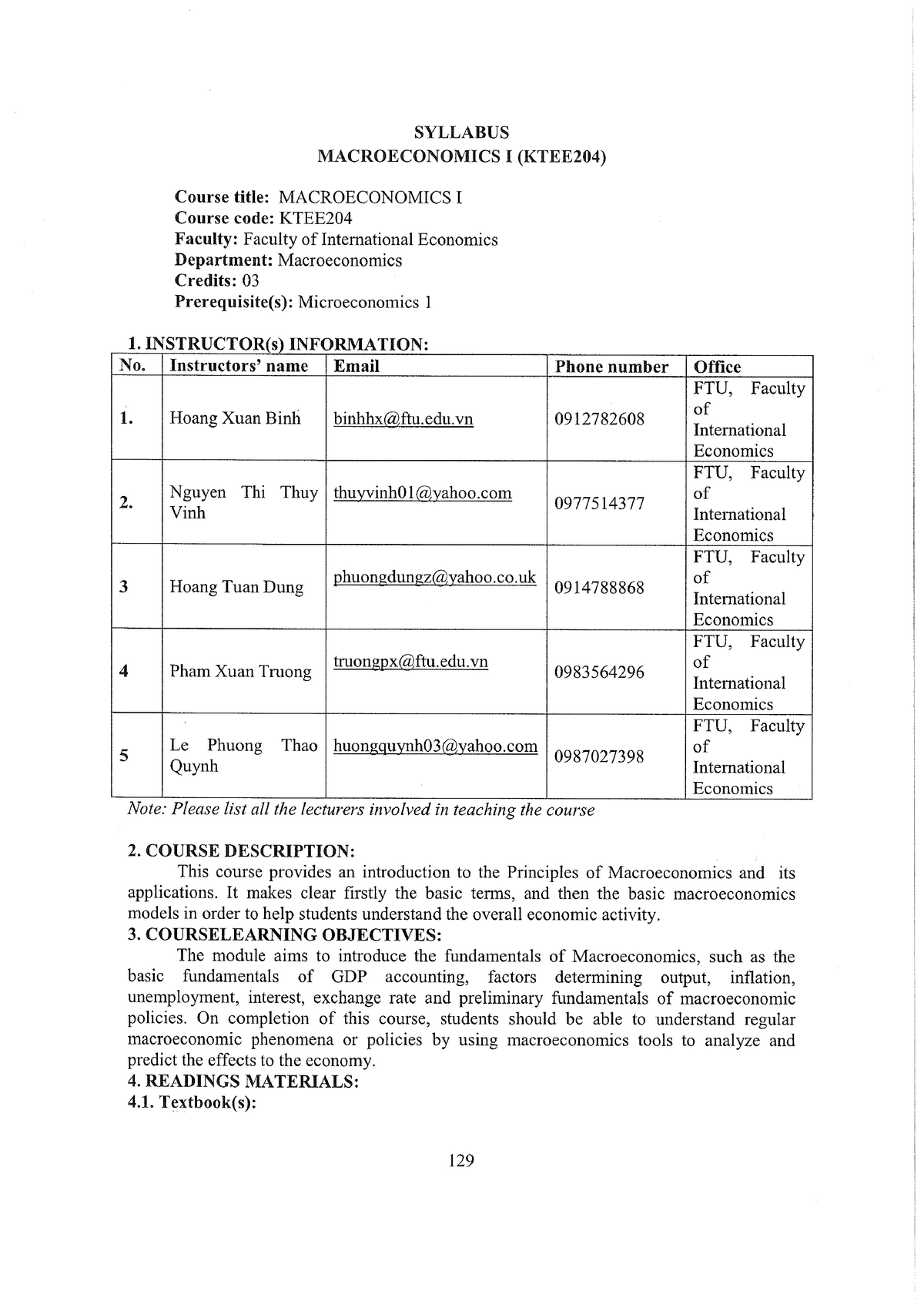 Macroeconomics 1 Syllabus- English Ban Tieng Anh - Tin - Studocu