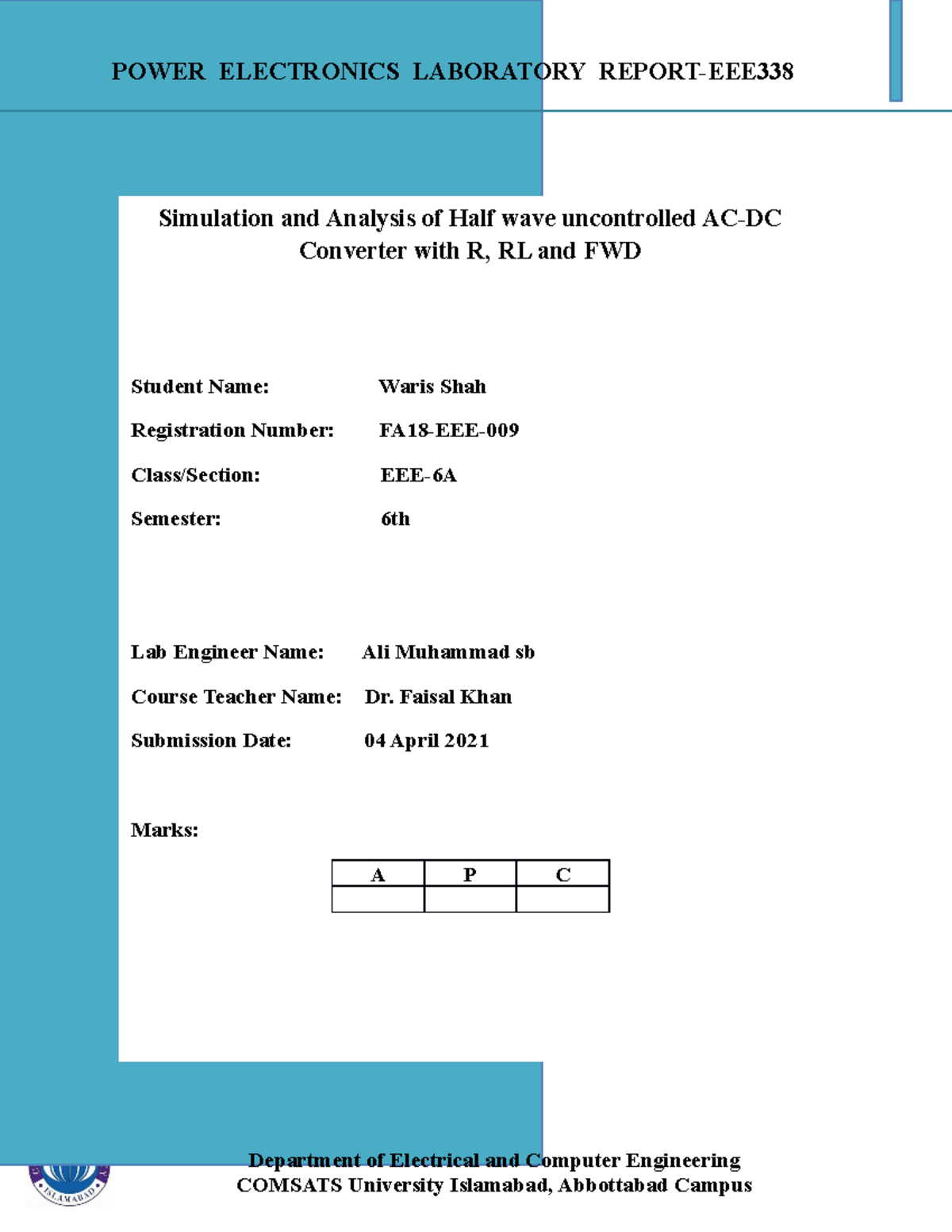Power electronics lab 003 - Simulation and Analysis of Half wave ...