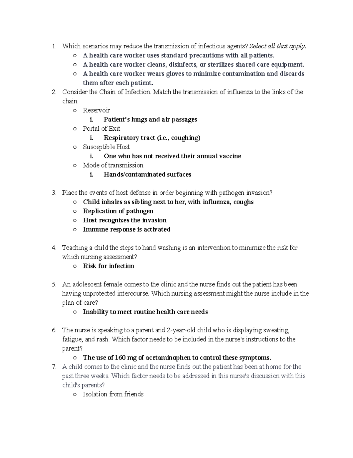 Peds Infectious Disease Summary Quiz Which scenarios may reduce the
