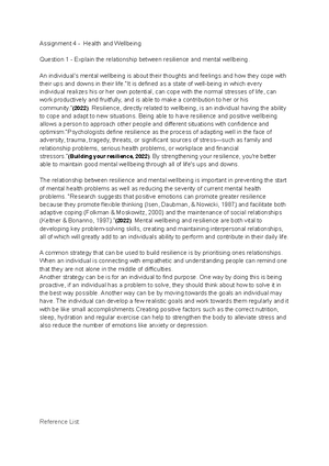 Assignment 4 - Question 3 Health and Wellbeing - Assignment 4 ...