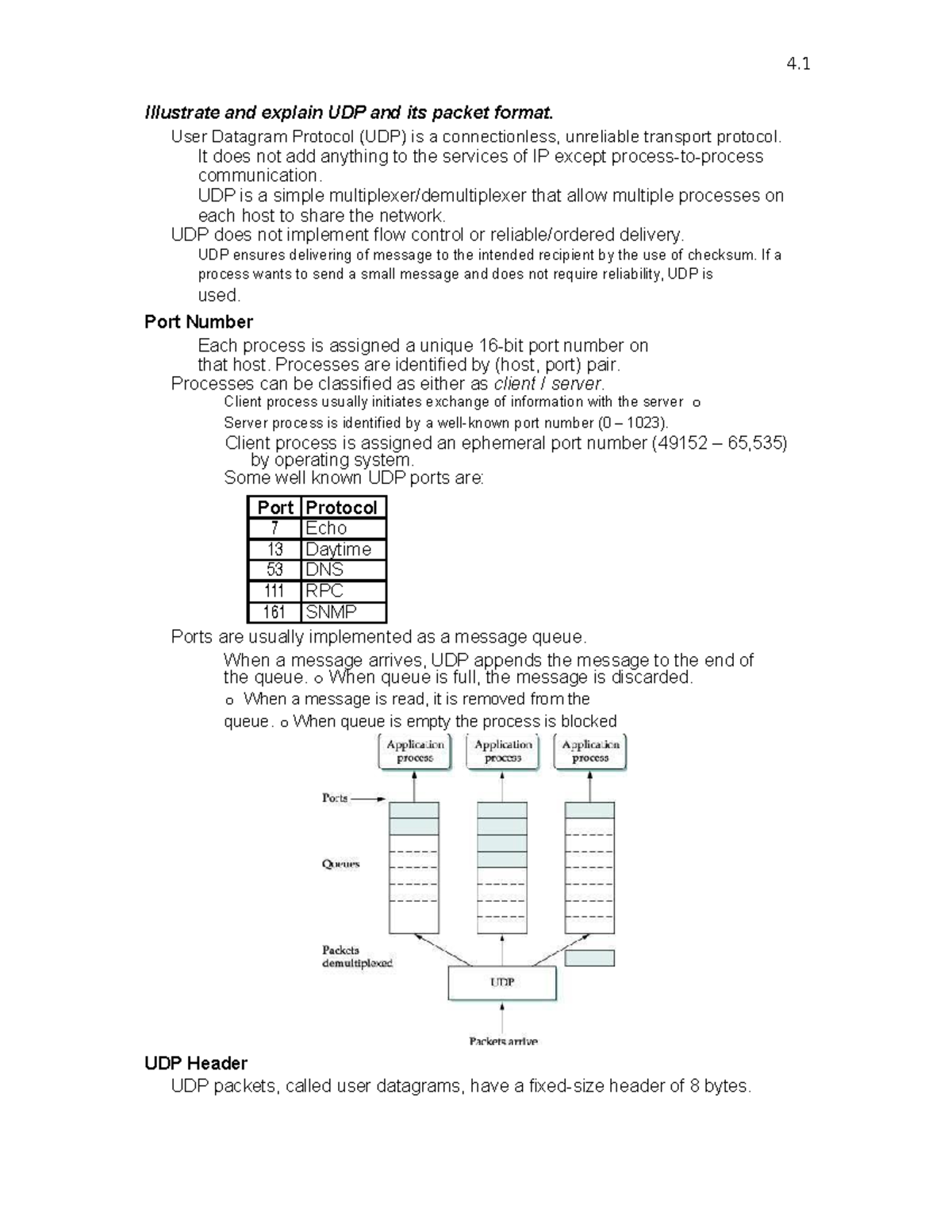 Computer Networks (49) - Illustrate and explain UDP and its packet ...