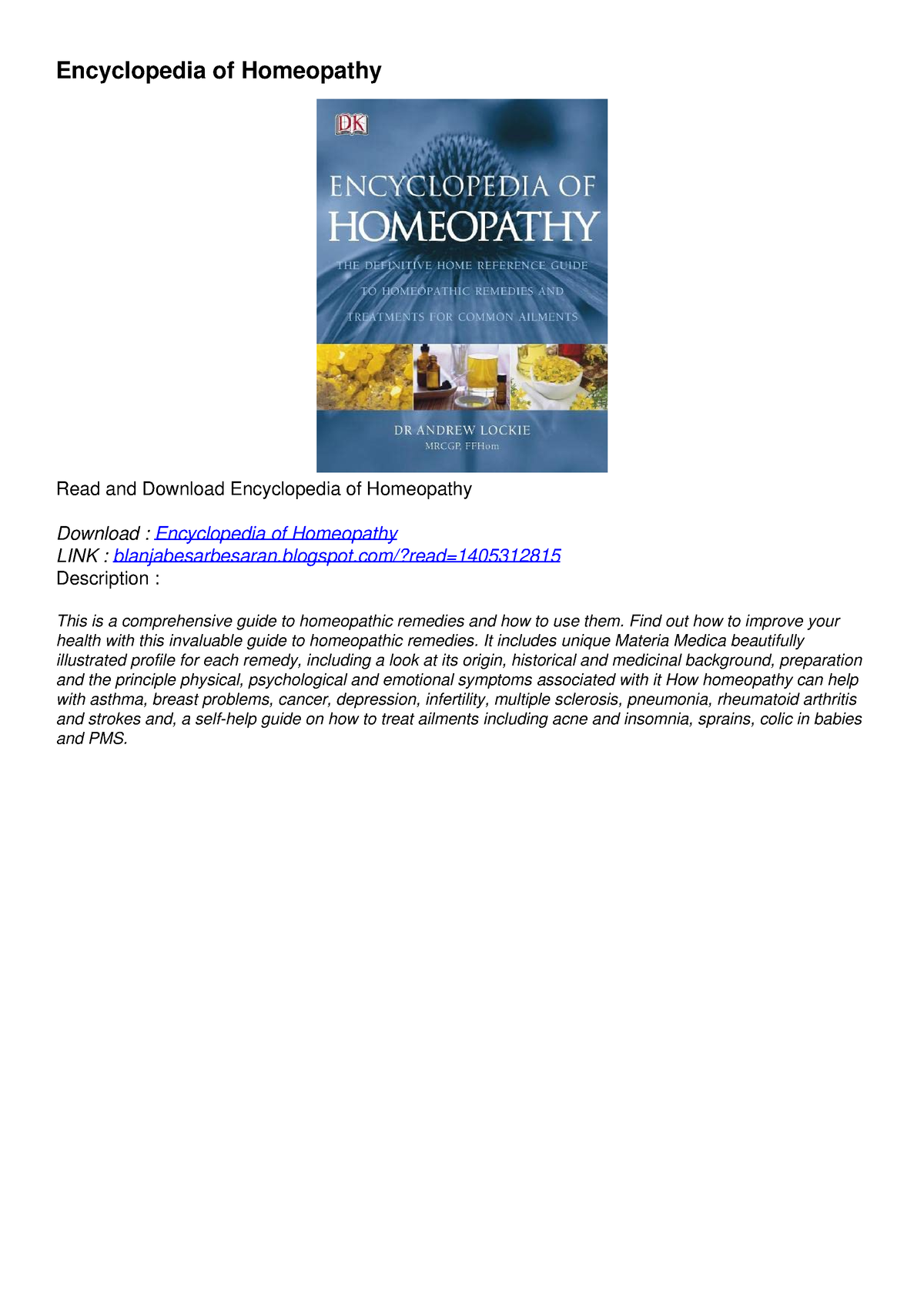 PDF Encyclopedia Of Homeopathy Ebooks - Encyclopedia Of Homeopathy Read ...