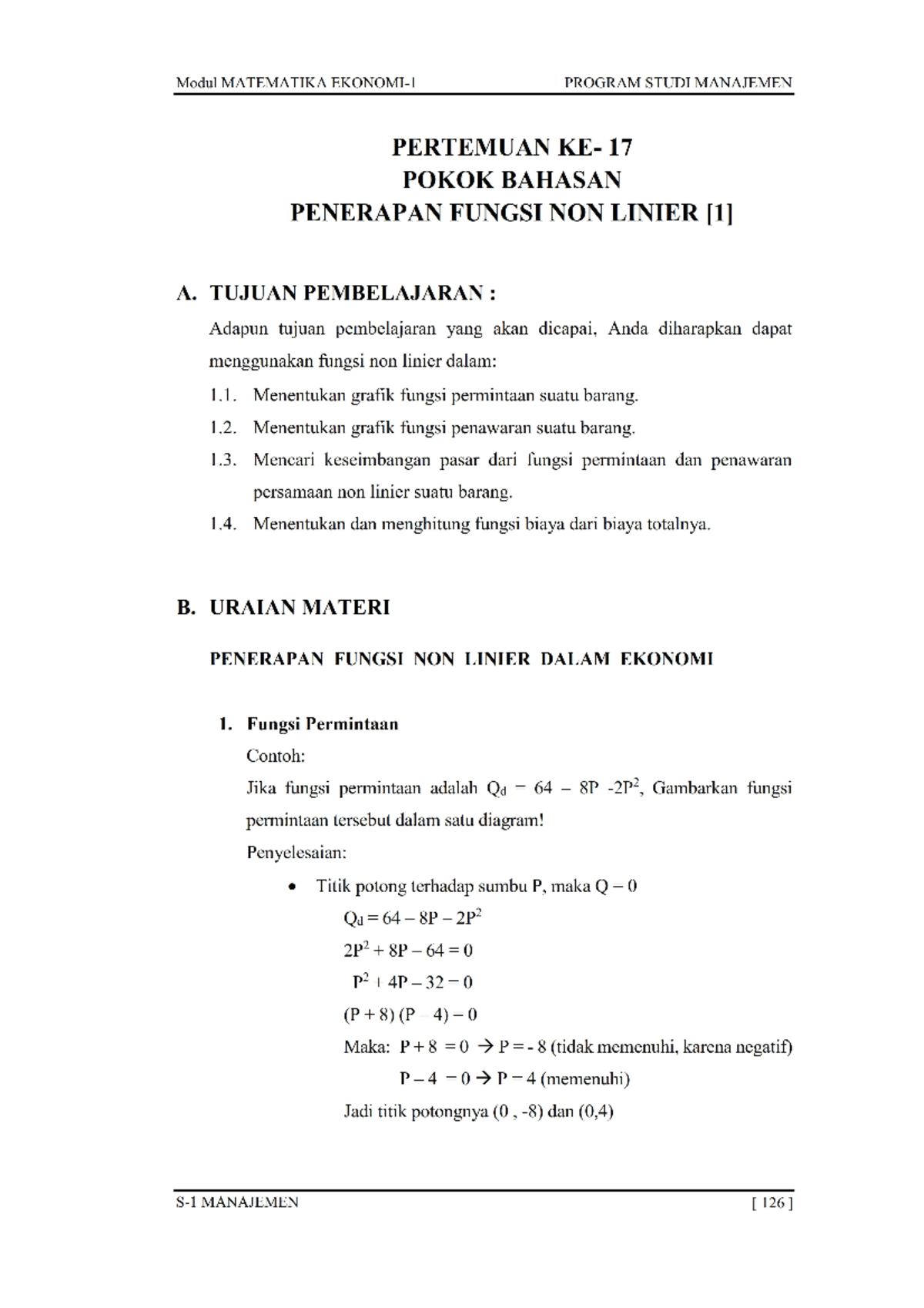 Penerapan Fungsi NON Linier - Matematika Ekonomi - Studocu