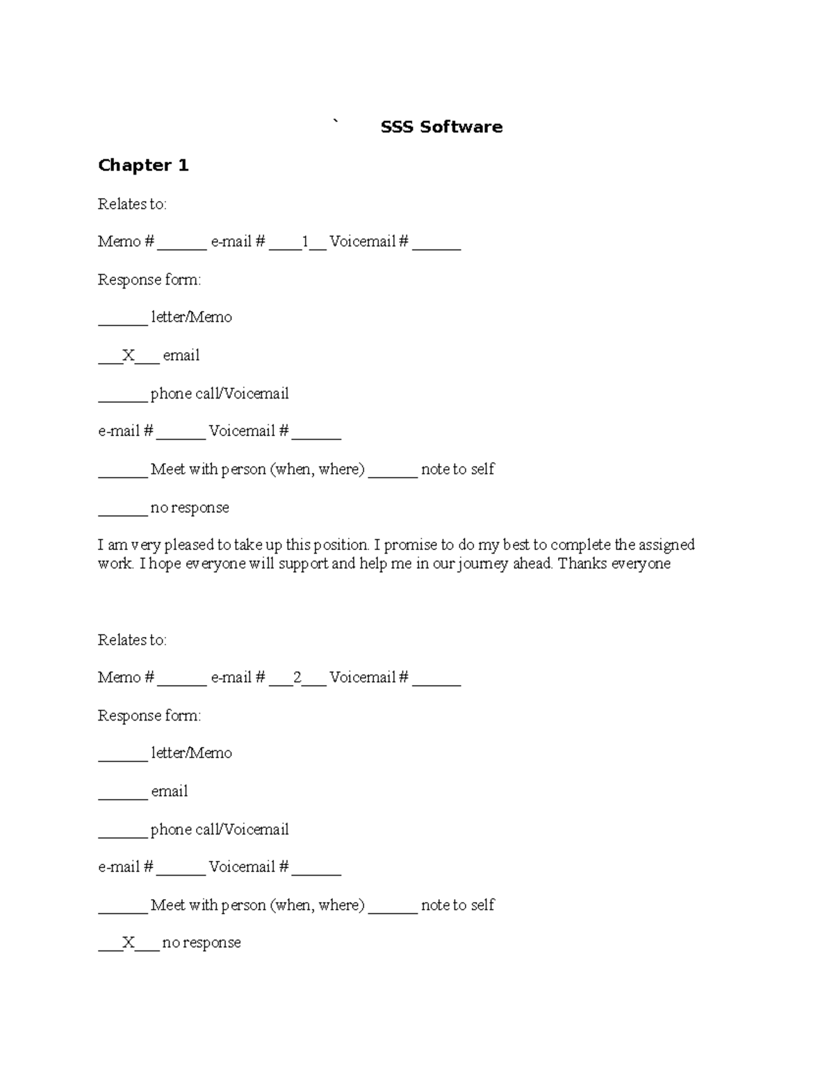 Journal - very detailed - ` SSS Software Chapter 1 Relates to: Memo ...