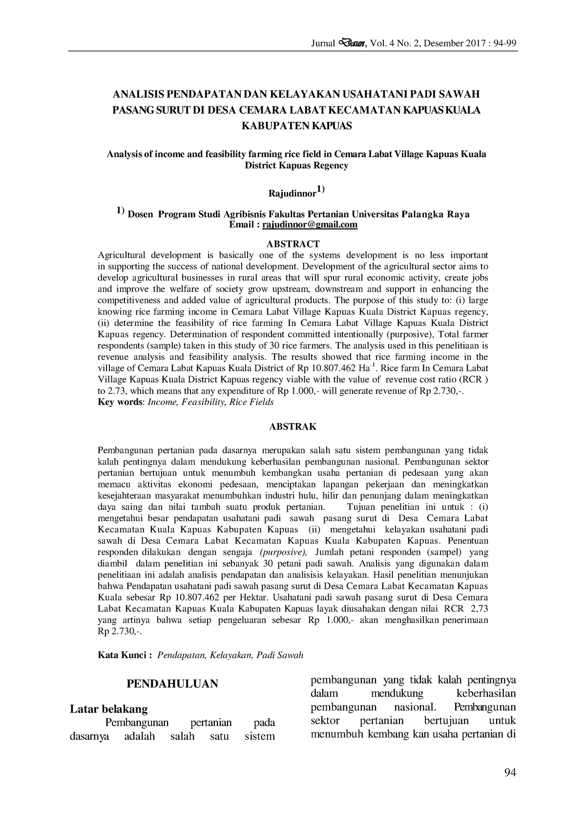 Analisis Pendapatan Dan Kelayakan Usaha - ANALISIS PENDAPATAN DAN ...