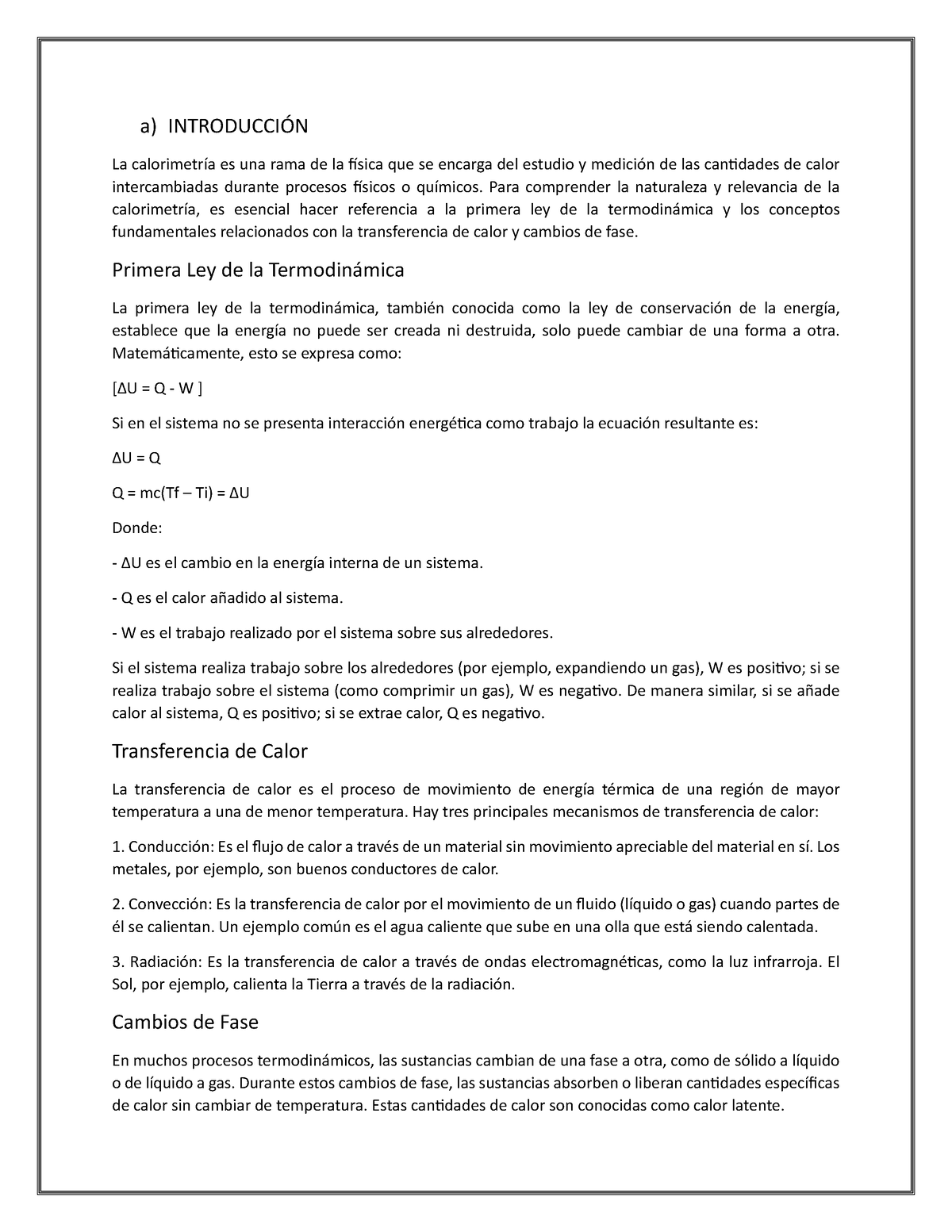 Reporte De Practica 3 - A) INTRODUCCIÓN La Calorimetría Es Una Rama De ...