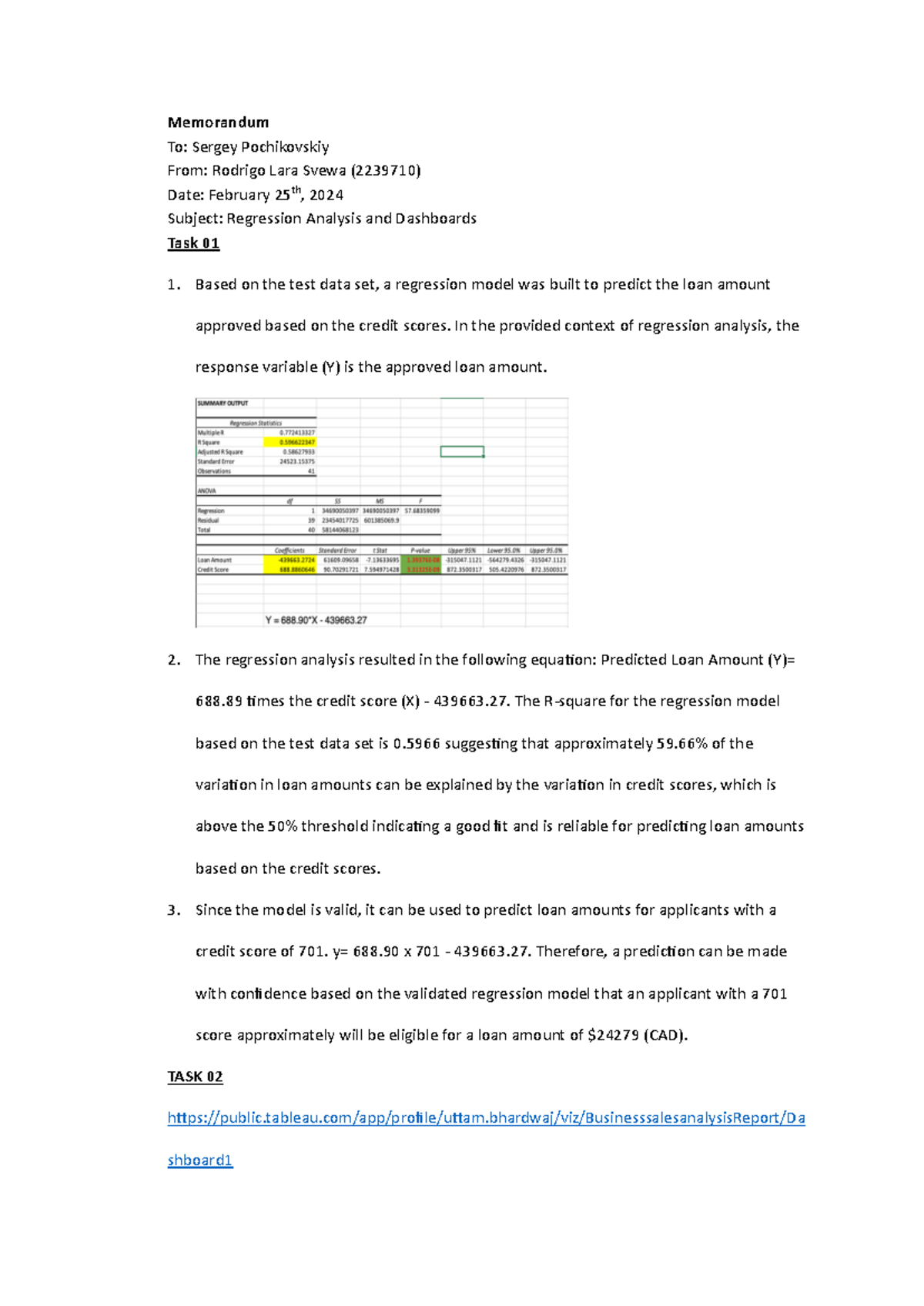 Individual Assignment 2: Performing Regression Analysis and Dashboards ...