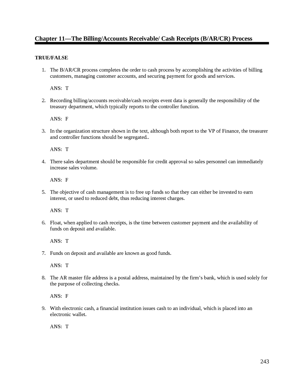 Scfull - Chapter 11—The Billing/Accounts Receivable/ Cash Receipts (B ...