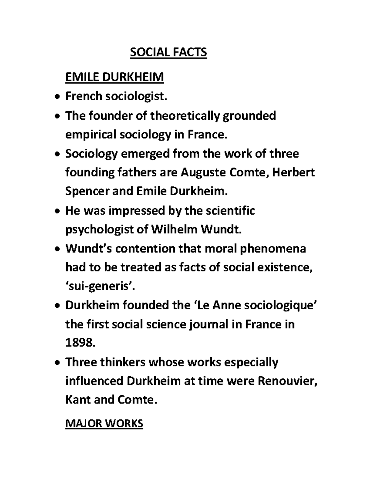 Social fact note SOCIAL FACTS EMILE DURKHEIM • French sociologist