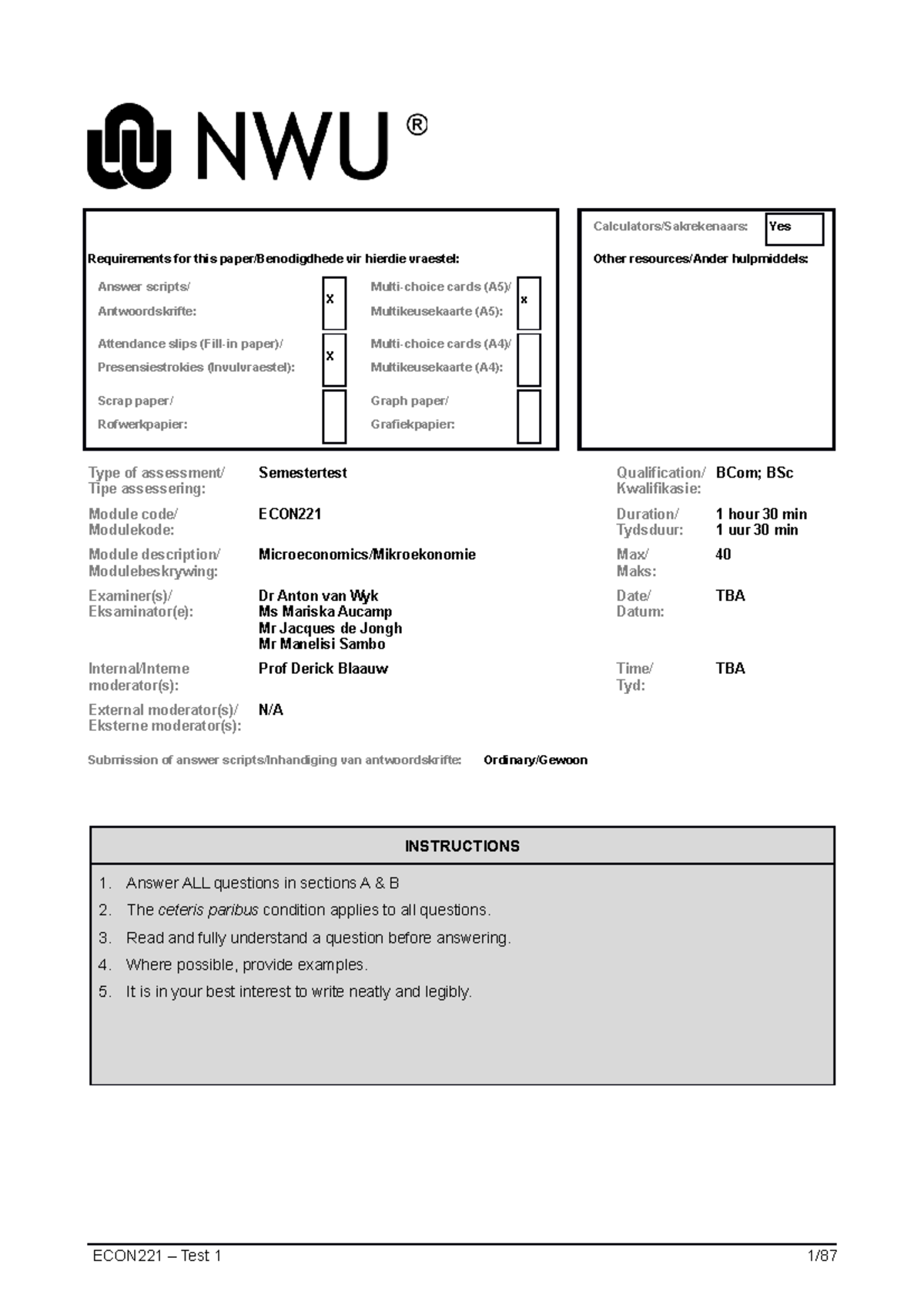 ECON+221+Semester+test+Eng Memo - Calculators/Sakrekenaars: Yes ...