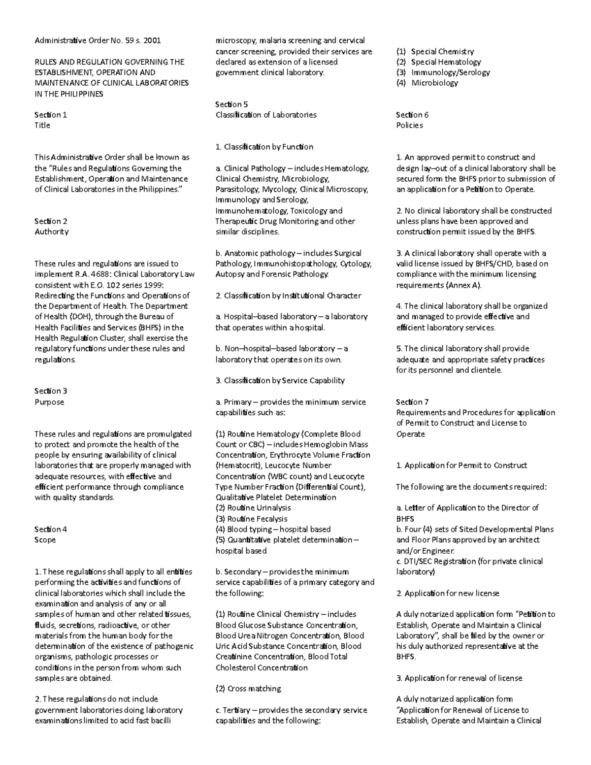 Administrative Order No - 59 s. 2001 RULES AND REGULATION GOVERNING THE ...