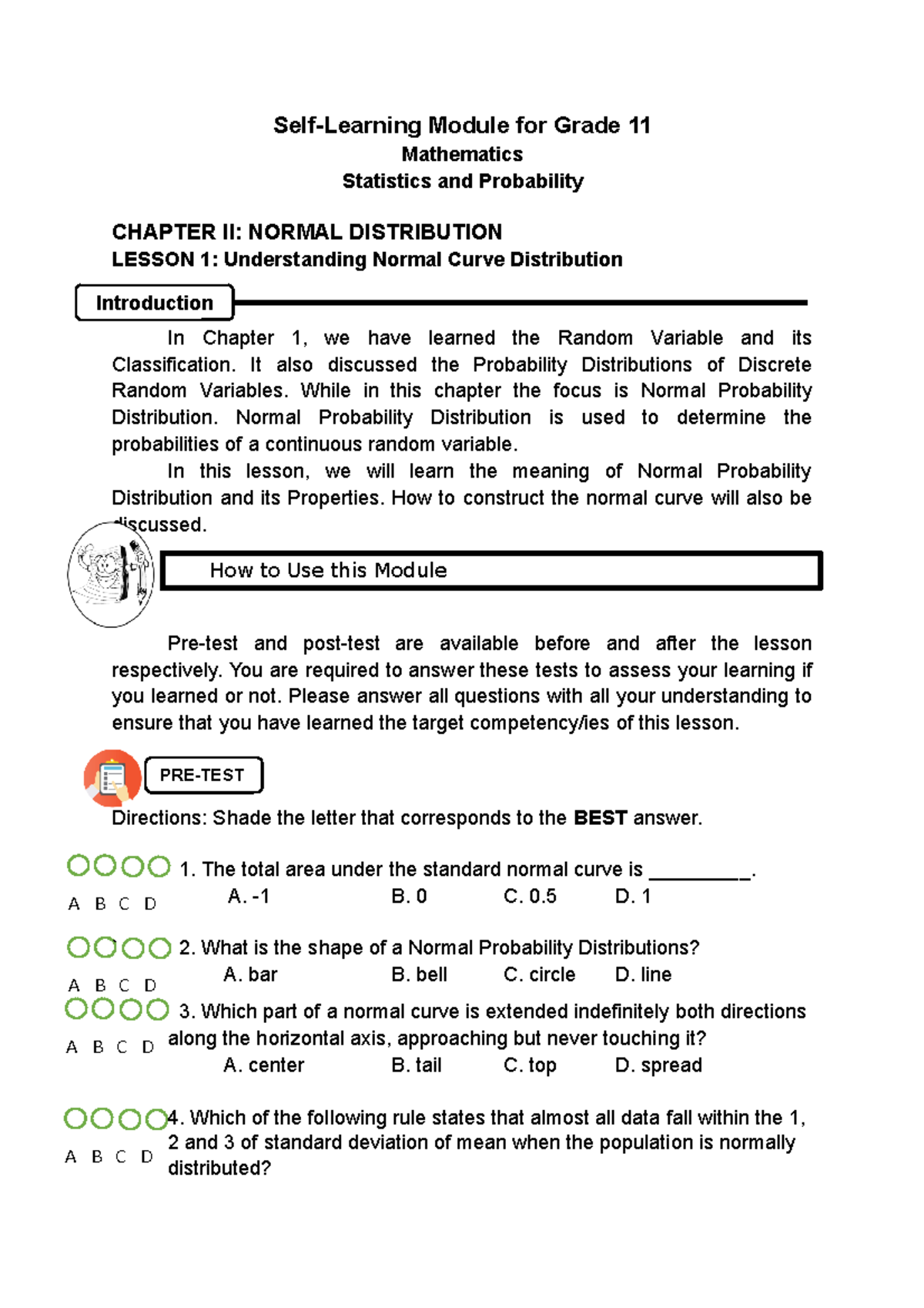 Chapter II Normal Distribution - A B C D A B C D A B C D A B C D Self ...