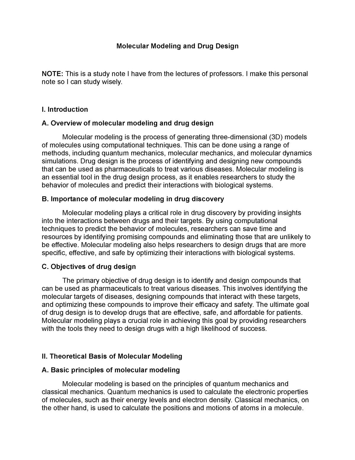 3 Molecular Modeling and Drug Design Molecular Modeling and Drug