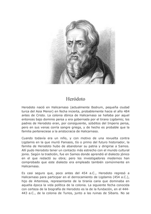 Tarea - hola - Heródoto Herodoto nació en Halicarnaso (actualmente Bodrum,  pequeña ciudad turca del - Studocu