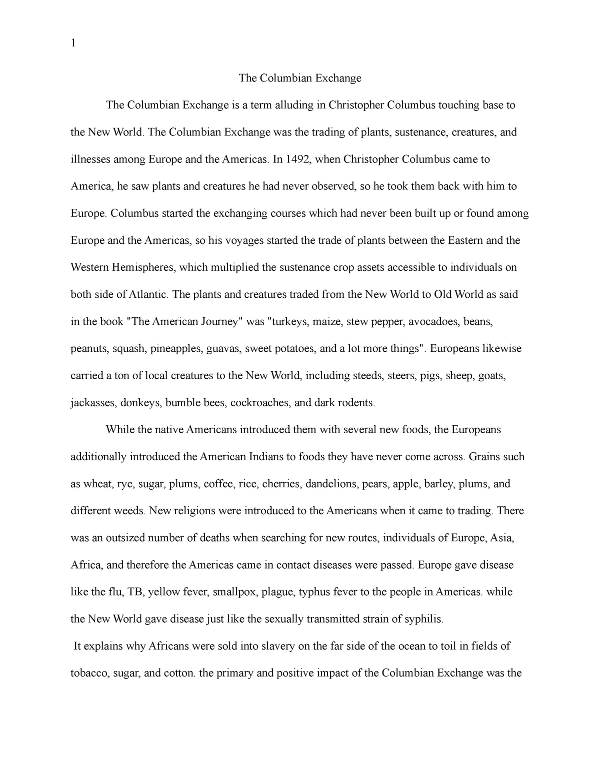 columbian exchange essay introduction
