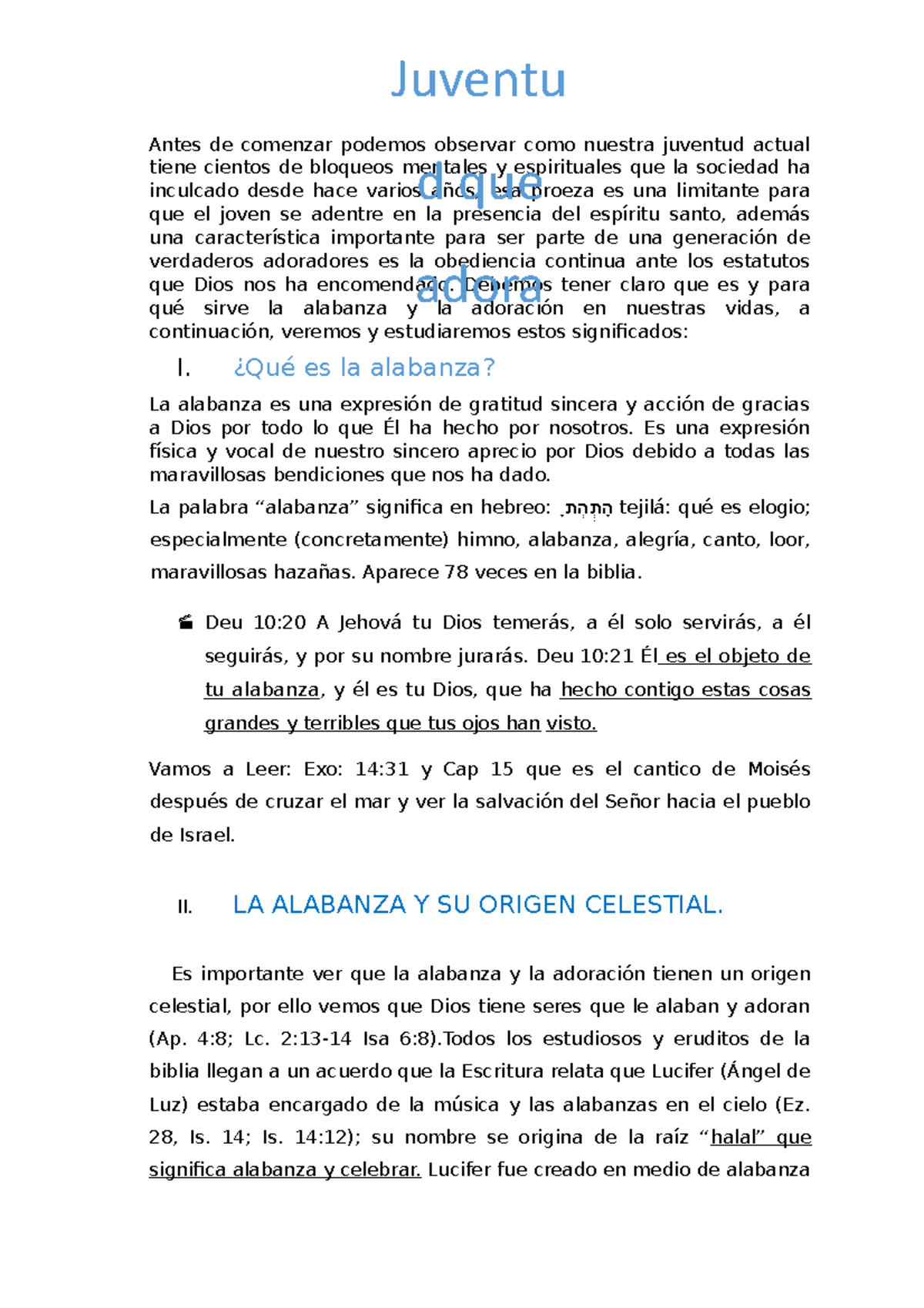 Alabanza Y Adoracion para jóvenes - Antes de comenzar podemos observar como  nuestra juventud actual - StuDocu