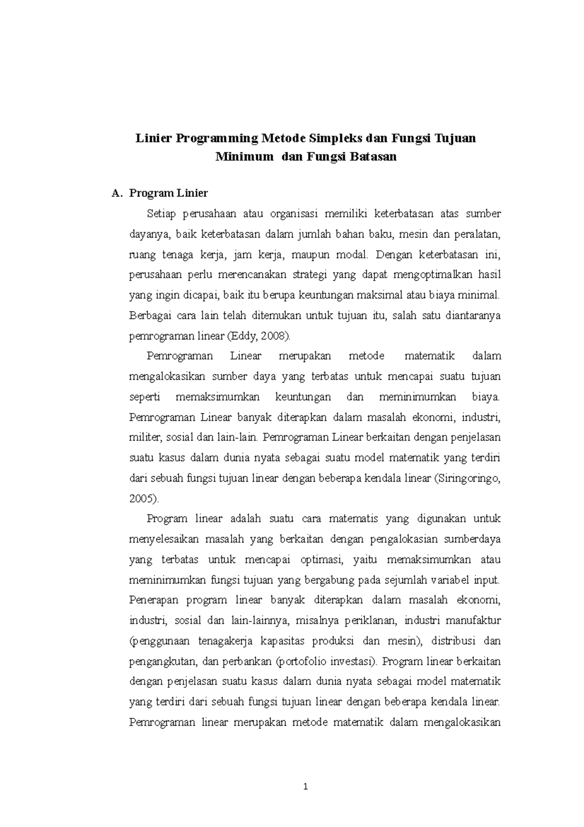 Makalah Riset Operasi - Linier Programming Metode Simpleks Dan Fungsi ...