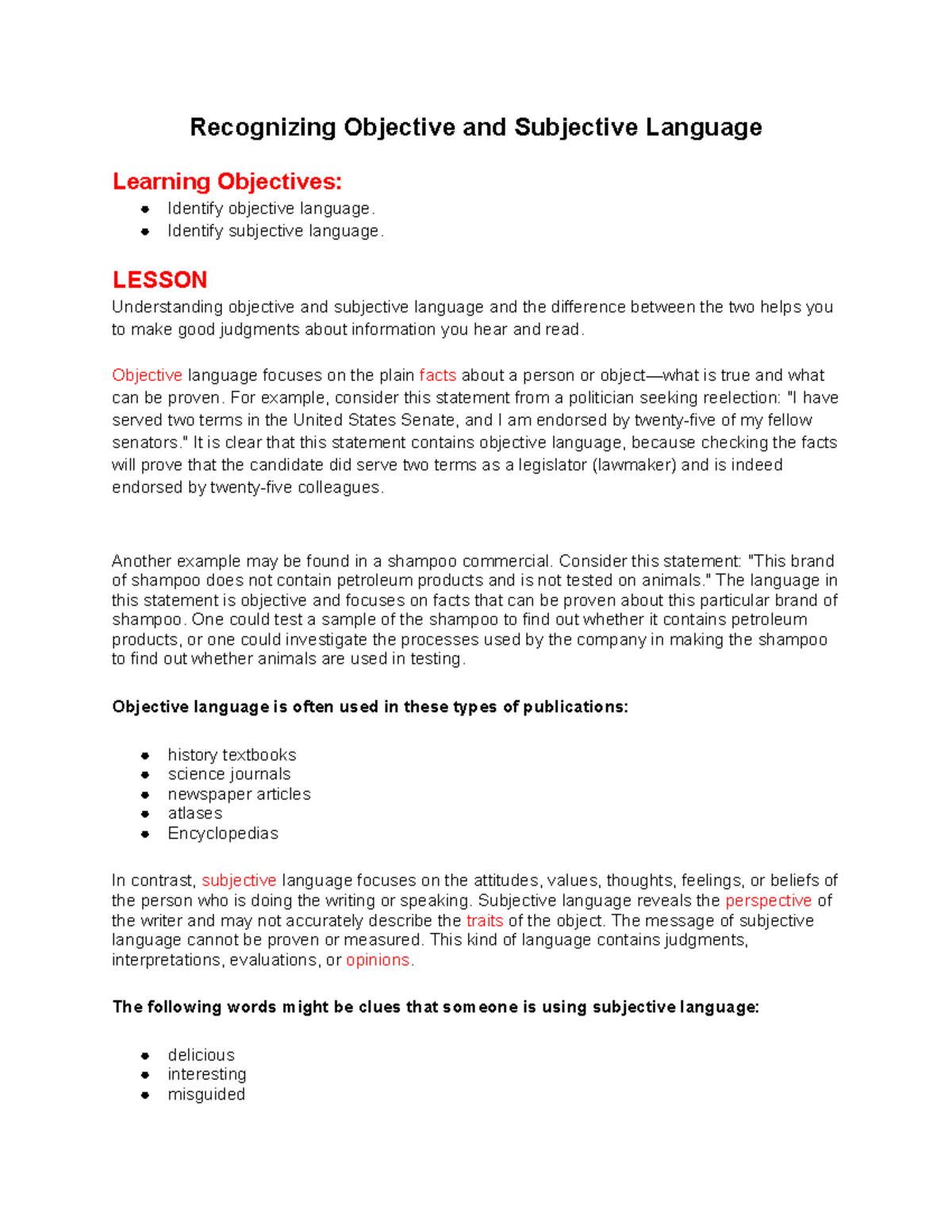 Recognizing Objective and Subjective Language - Identify subjective ...