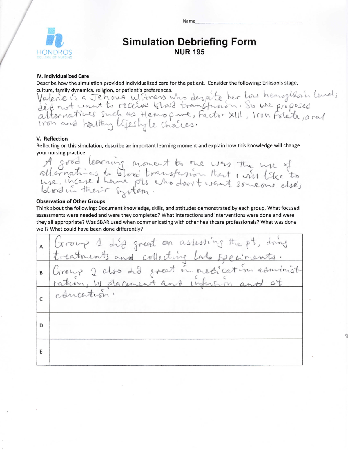 Img002 - Debriefing form - i,,. LIONDROS 1,, Name Simulation Debriefing ...