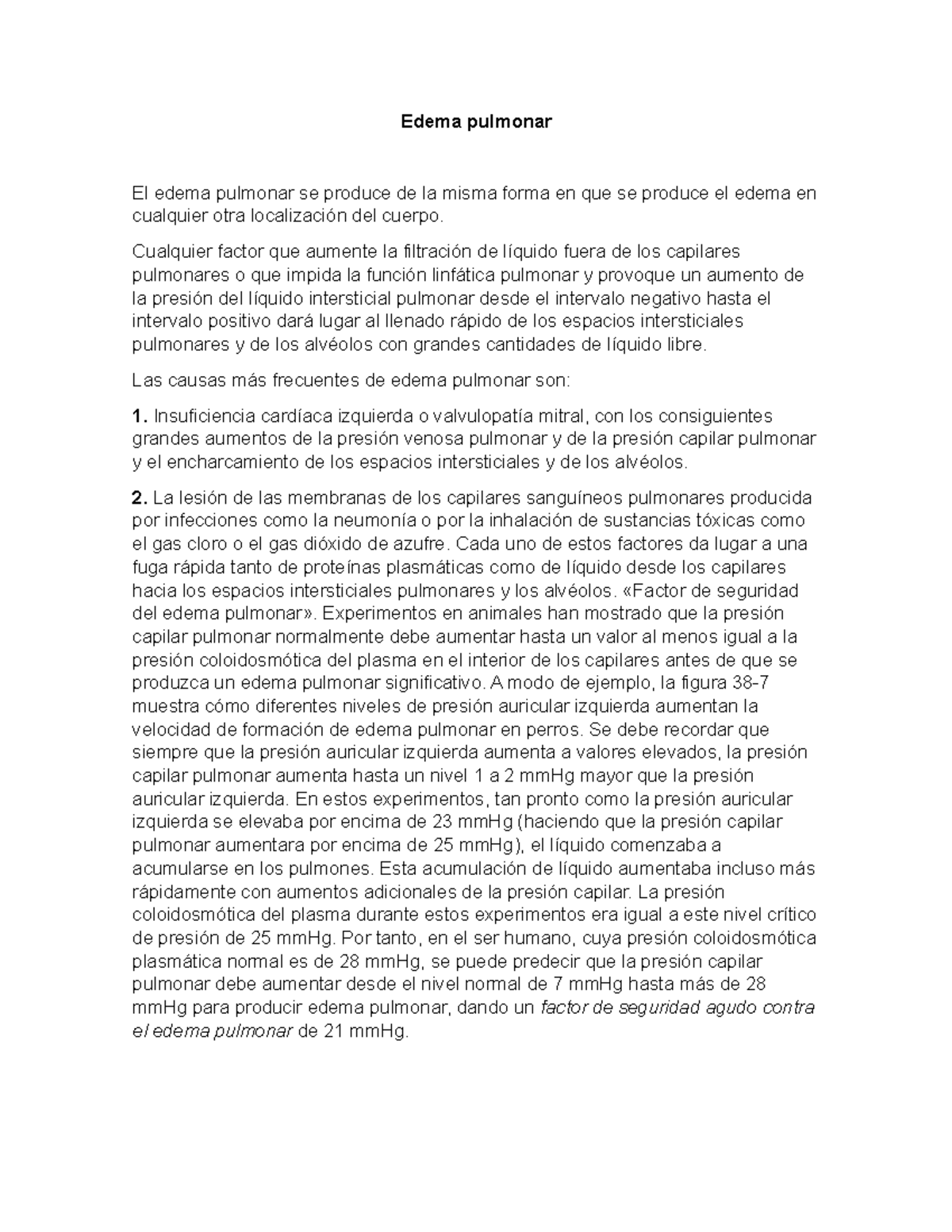 porque se produce el edema pulmonar