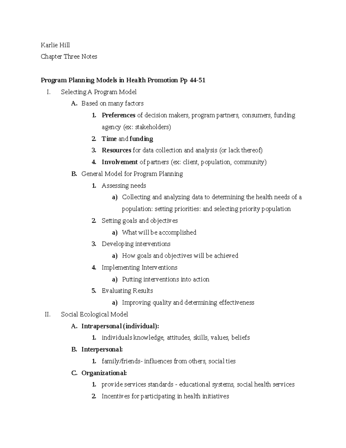 Chapter Three John Long Health Promotion Program Planning Karlie