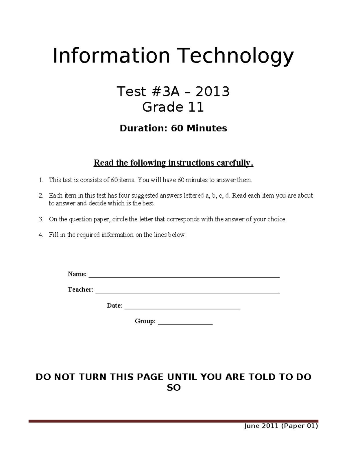 2011 June Paper 01 - rmfq4rk - Information Technology Test #3A – 2013 ...