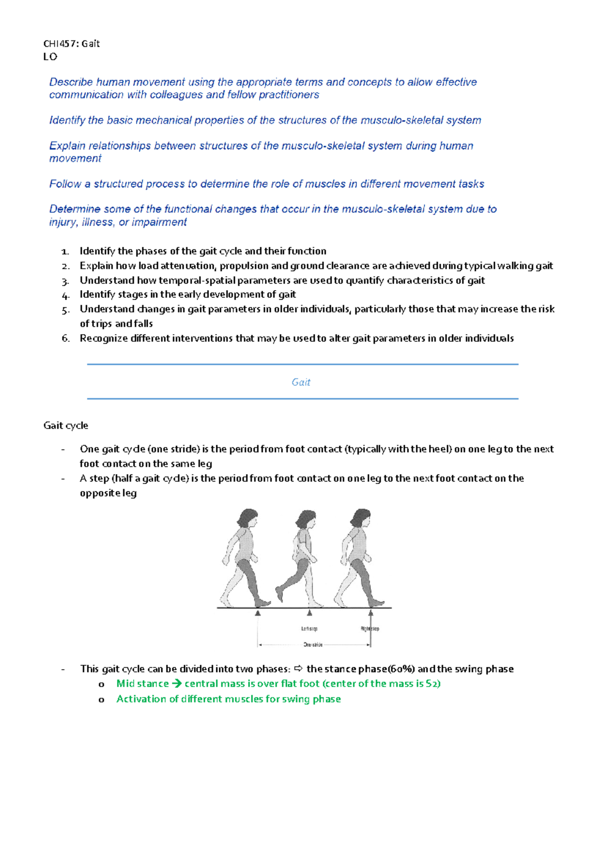 Week 14 Gait - Biomechanics unit week 14 Gait - LO Identify the phases ...