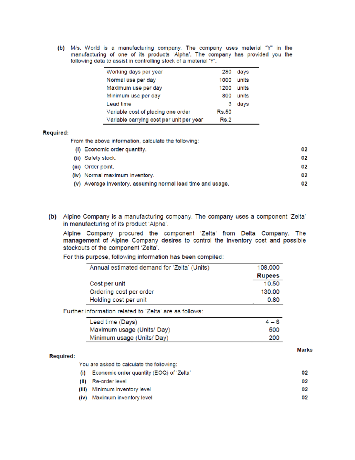 WC Pratice Questions Past papers for ML-2 - Cost & Management ...